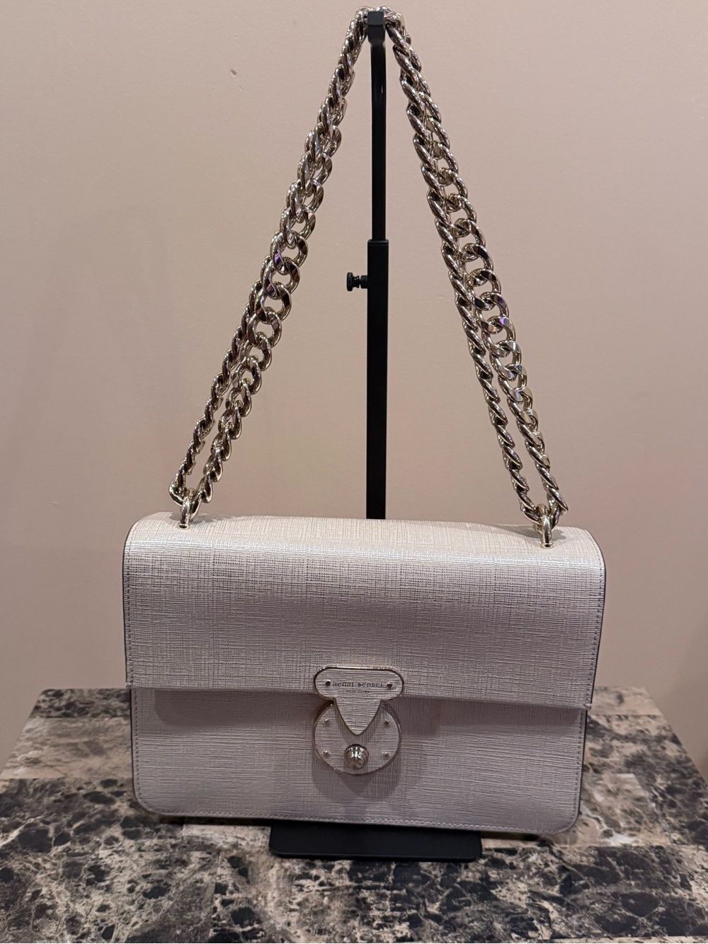 Henri Bendel Warren Street Ivory Textured Leather Flap Bag - Picture 2 of 16